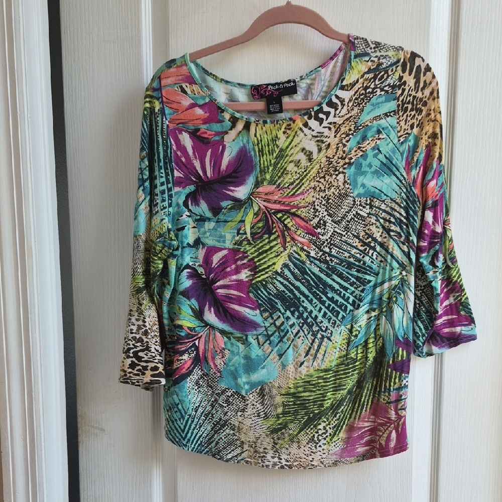 Peck & Peck Multicolor Tropical Long Sleeve Top